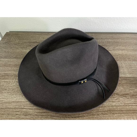 A. Adams & Spire Fur Felt Western Cowboy Hat Gray‎ Leather Band Outback Style L - Picture 3 of 13